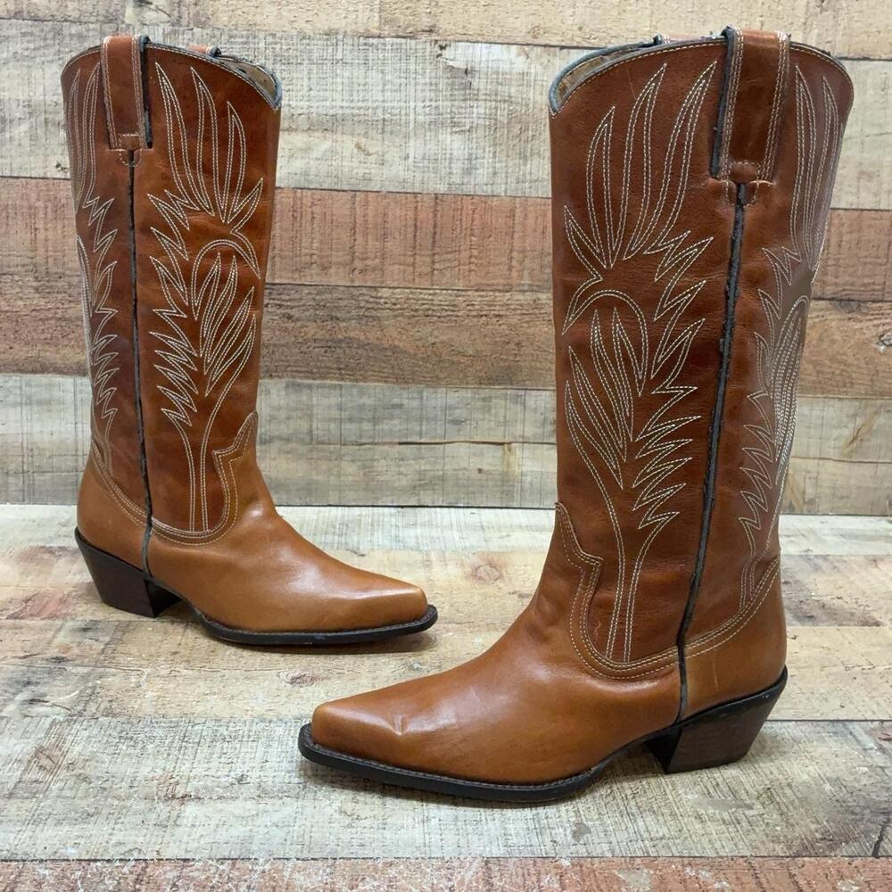 Steve Madden Boots Womens Size 6.5 B 37 Brown Leather Western Mid Calf Cowboy